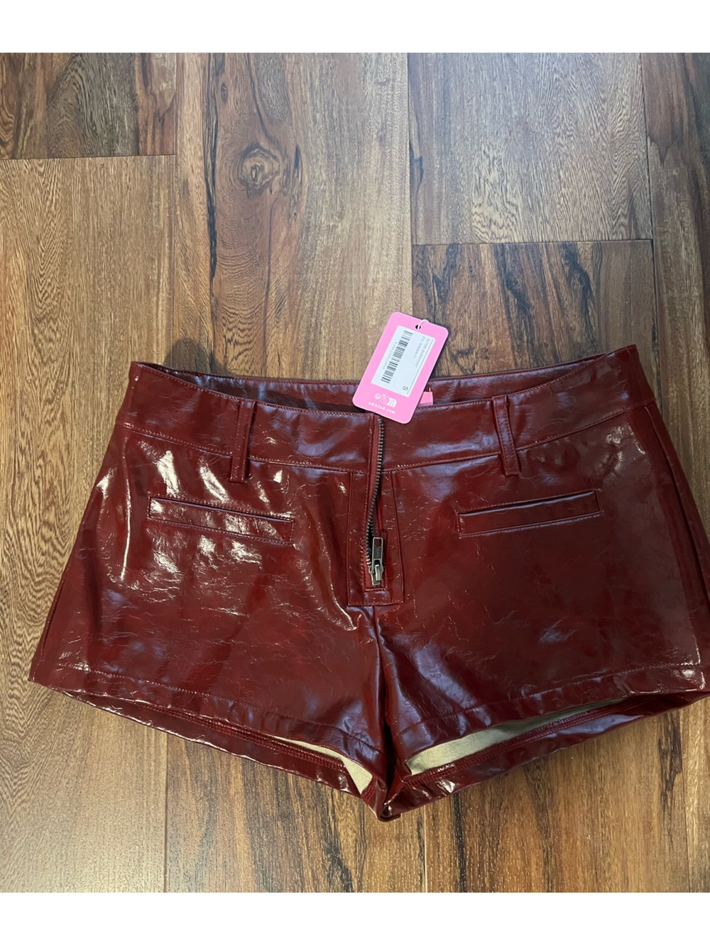Edikted Glossy Burgundy Patent shorts